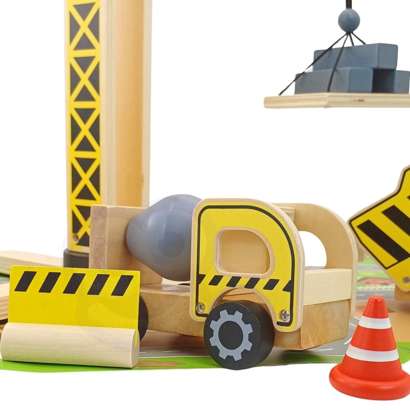 Wooden Construction Site With Vehicles